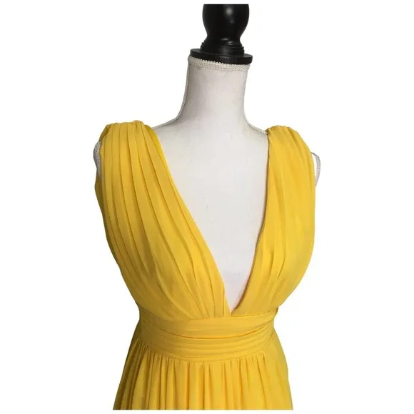 New Love X Design Womens XS Athen Plunging V Neck Maxi Gown Dress Sun Yellow