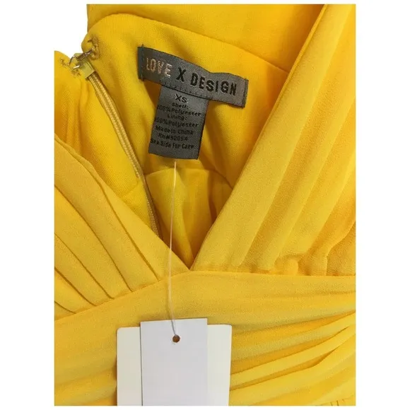 New Love X Design Womens XS Athen Plunging V Neck Maxi Gown Dress Sun Yellow