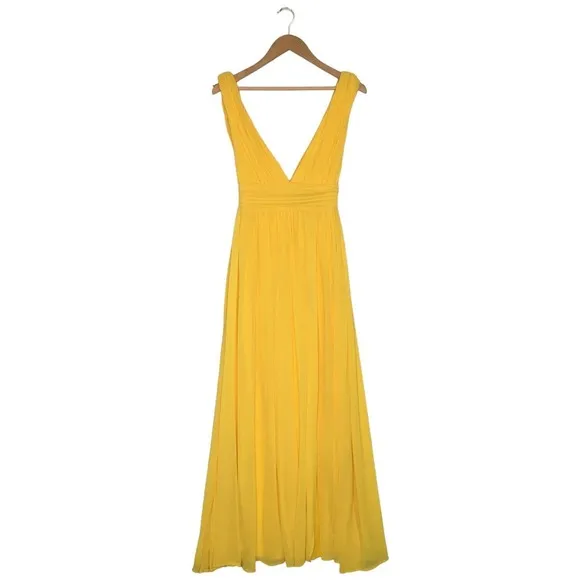 New Love X Design Womens XS Athen Plunging V Neck Maxi Gown Dress Sun Yellow