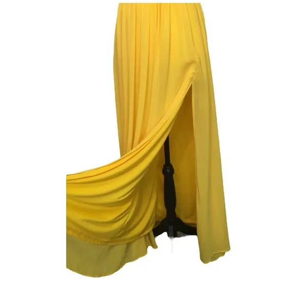 New Love X Design Womens XS Athen Plunging V Neck Maxi Gown Dress Sun Yellow