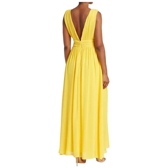New Love X Design Womens XS Athen Plunging V Neck Maxi Gown Dress Sun Yellow