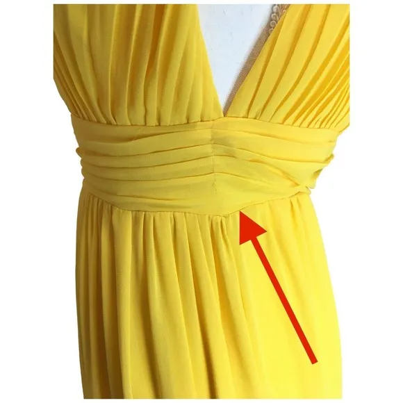 New Love X Design Womens XS Athen Plunging V Neck Maxi Gown Dress Sun Yellow