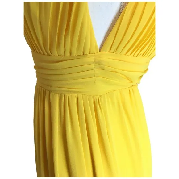 New Love X Design Womens XS Athen Plunging V Neck Maxi Gown Dress Sun Yellow