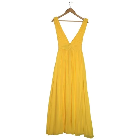 New Love X Design Womens XS Athen Plunging V Neck Maxi Gown Dress Sun Yellow