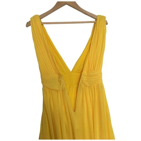 New Love X Design Womens XS Athen Plunging V Neck Maxi Gown Dress Sun Yellow