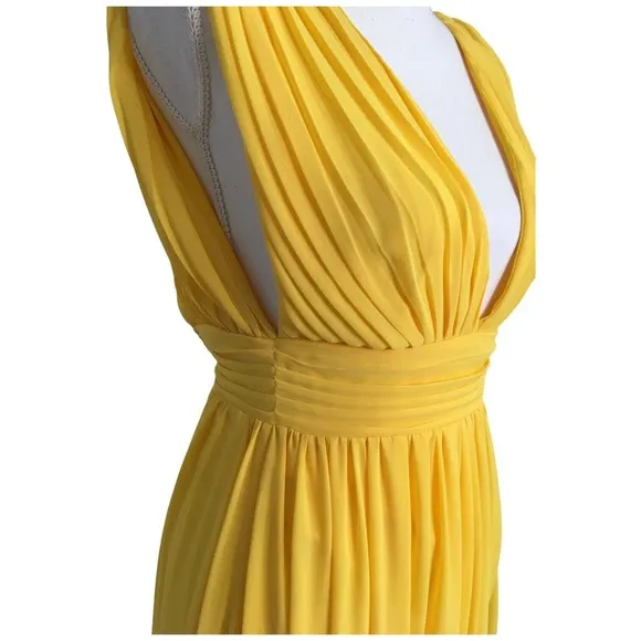 New Love X Design Womens XS Athen Plunging V Neck Maxi Gown Dress Sun Yellow