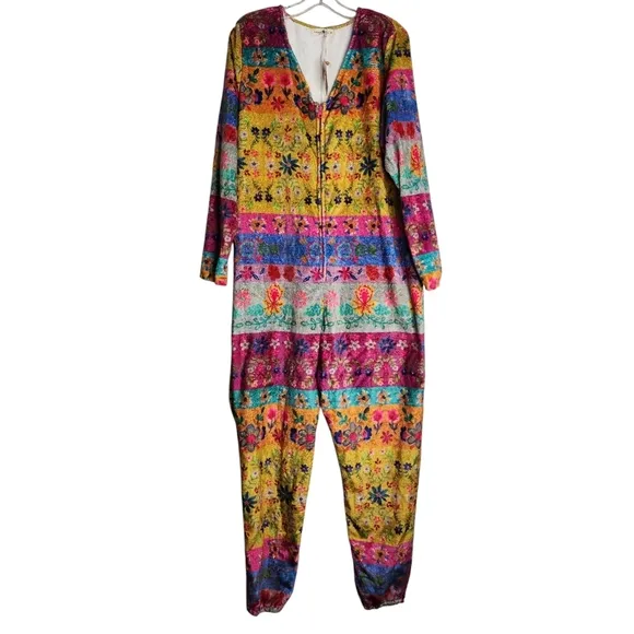 New Natural Life Fleece Onesie Pajamas Yellow Floral Border sz Medium