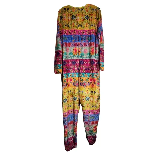 New Natural Life Fleece Onesie Pajamas Yellow Floral Border sz Medium