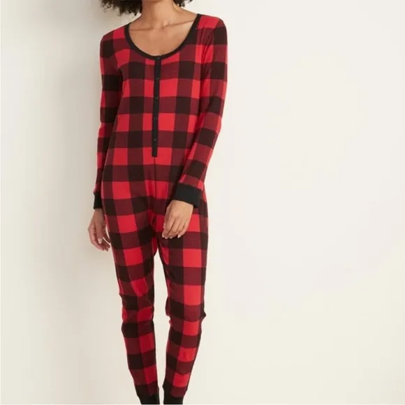 New Old Navy Women’s Thermal Buffalo Plaid Onesie Pajamas - XSmall