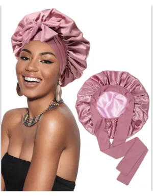 NEW Pink Satin Bonnet Silk Bonnet Hair Bonnet for Sleeping Large Bonnets with Tie Band Hair Wrap with Adjustable Straps Hair Cap Night Sleep Caps for Women Curly Braid Hair