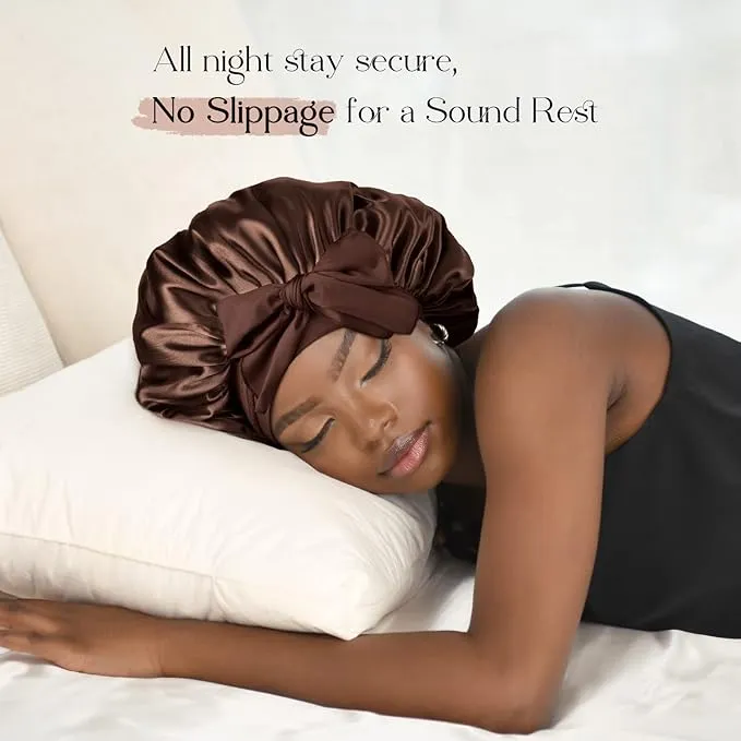 NEW Pink Satin Bonnet Silk Bonnet Hair Bonnet for Sleeping Large Bonnets with Tie Band Hair Wrap with Adjustable Straps Hair Cap Night Sleep Caps for Women Curly Braid Hair