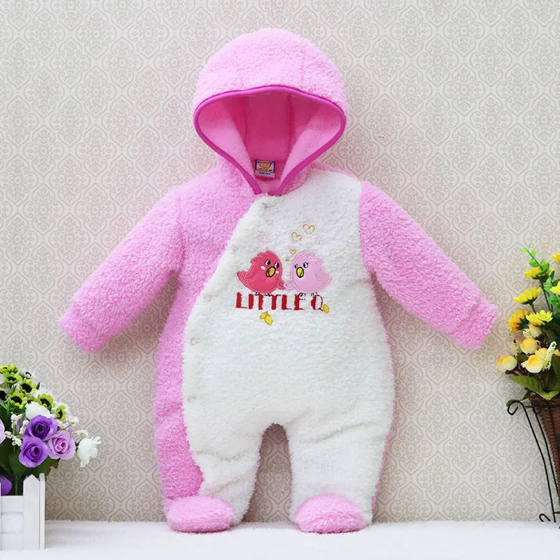newborn hoodie autumn and warm winter girls one piece romper long sleeve boys clothes coral fleece baby rompers