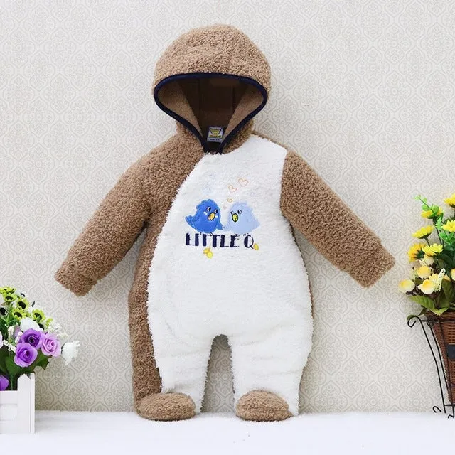 newborn hoodie autumn and warm winter girls one piece romper long sleeve boys clothes coral fleece baby rompers