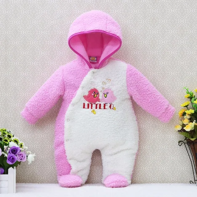 newborn hoodie autumn and warm winter girls one piece romper long sleeve boys clothes coral fleece baby rompers