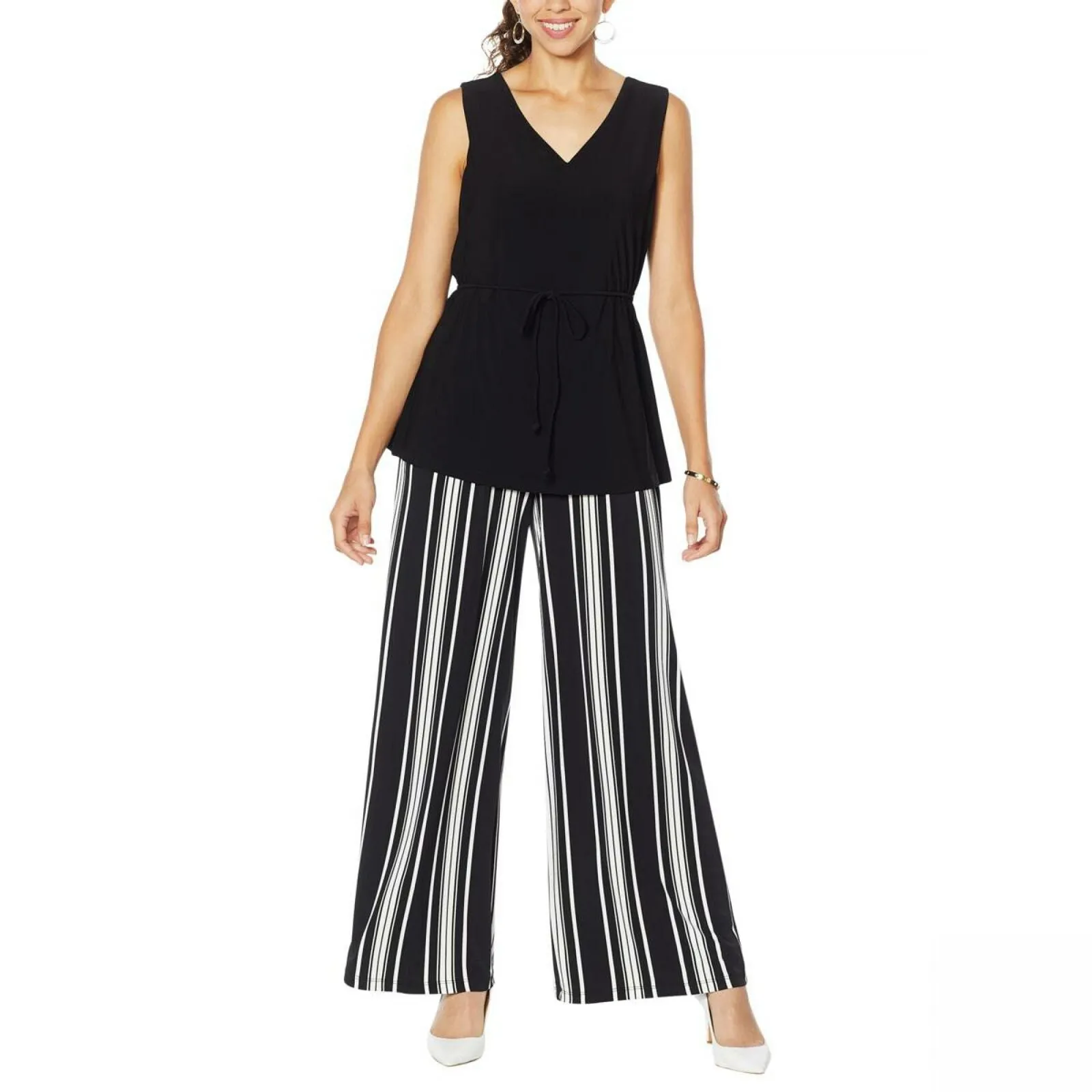 Nina Leonard Women's Popover Tunic And Palazzo Pant Jumpsuit