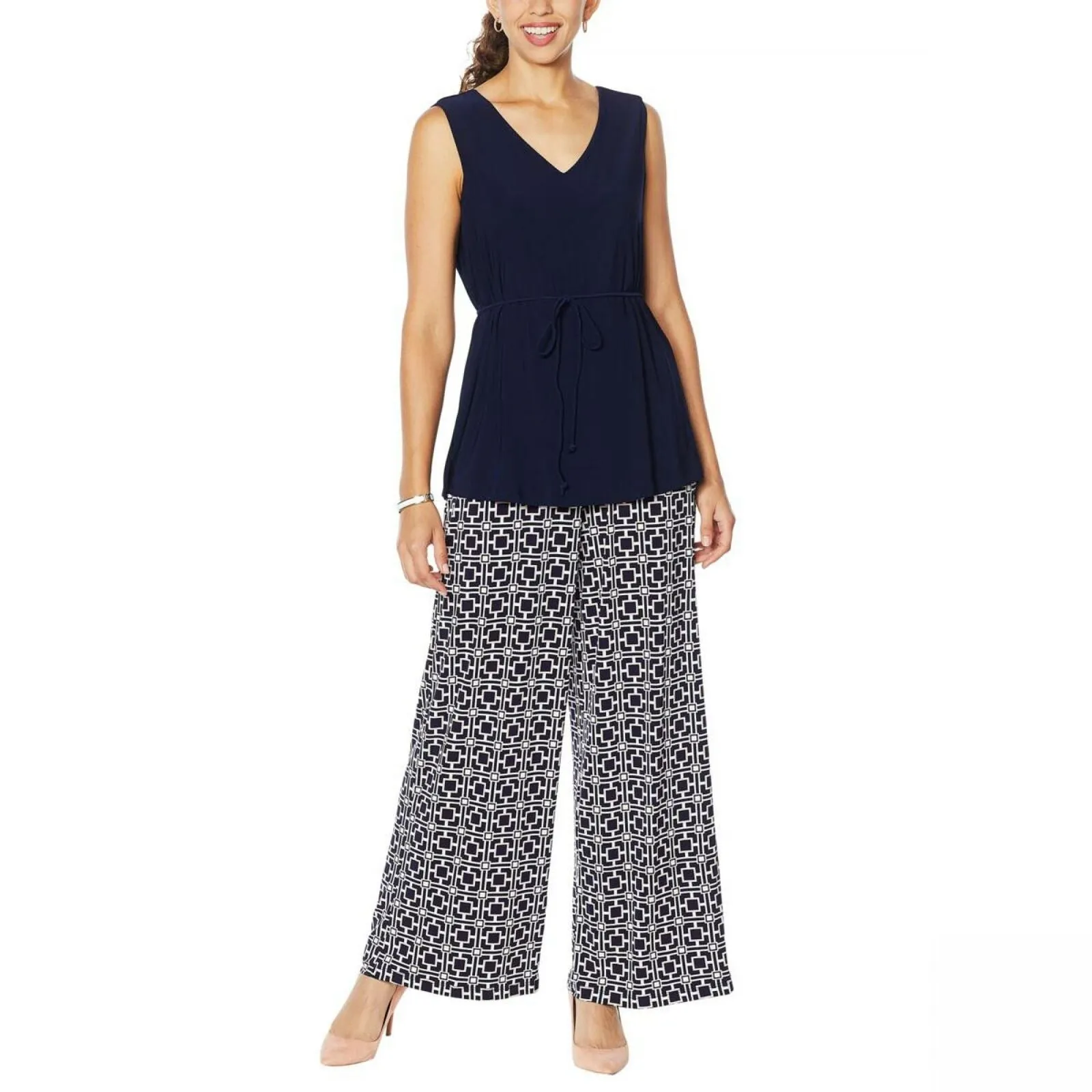 Nina Leonard Women's Popover Tunic And Palazzo Pant Jumpsuit