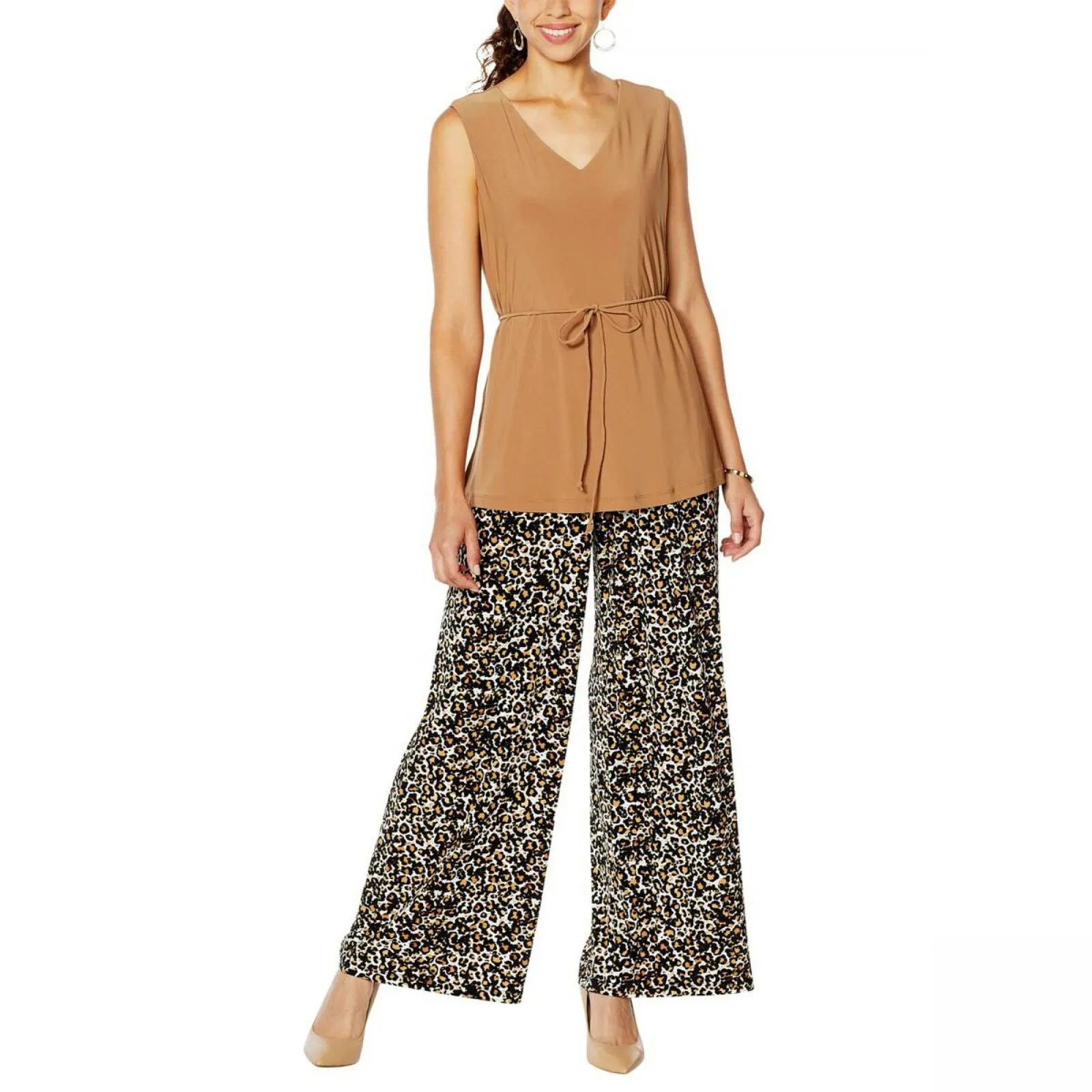 Nina Leonard Women's Popover Tunic And Palazzo Pant Jumpsuit
