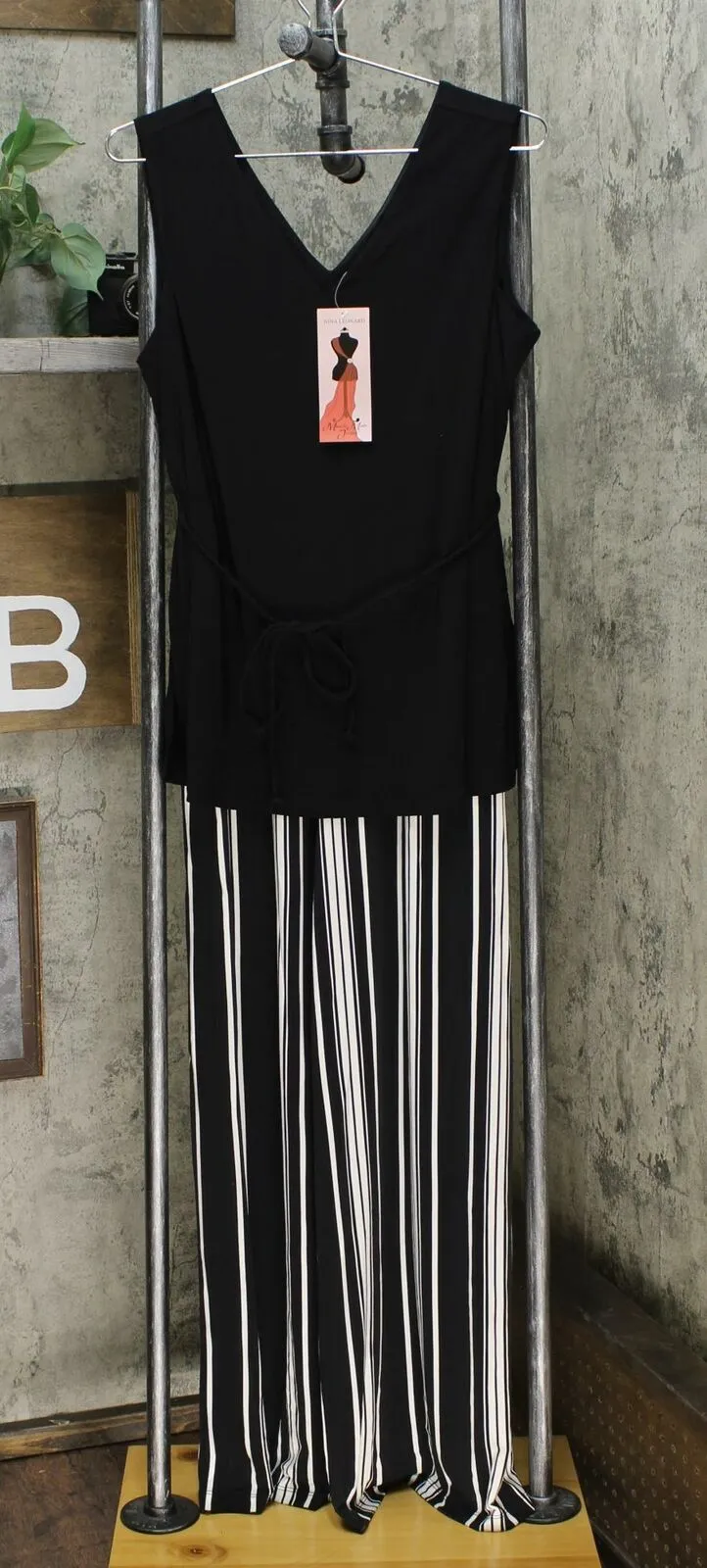 Nina Leonard Women's Popover Tunic And Palazzo Pant Jumpsuit