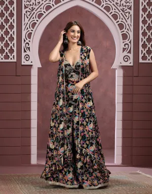 Noir Garden Foil-Printed Georgette Fusion Set