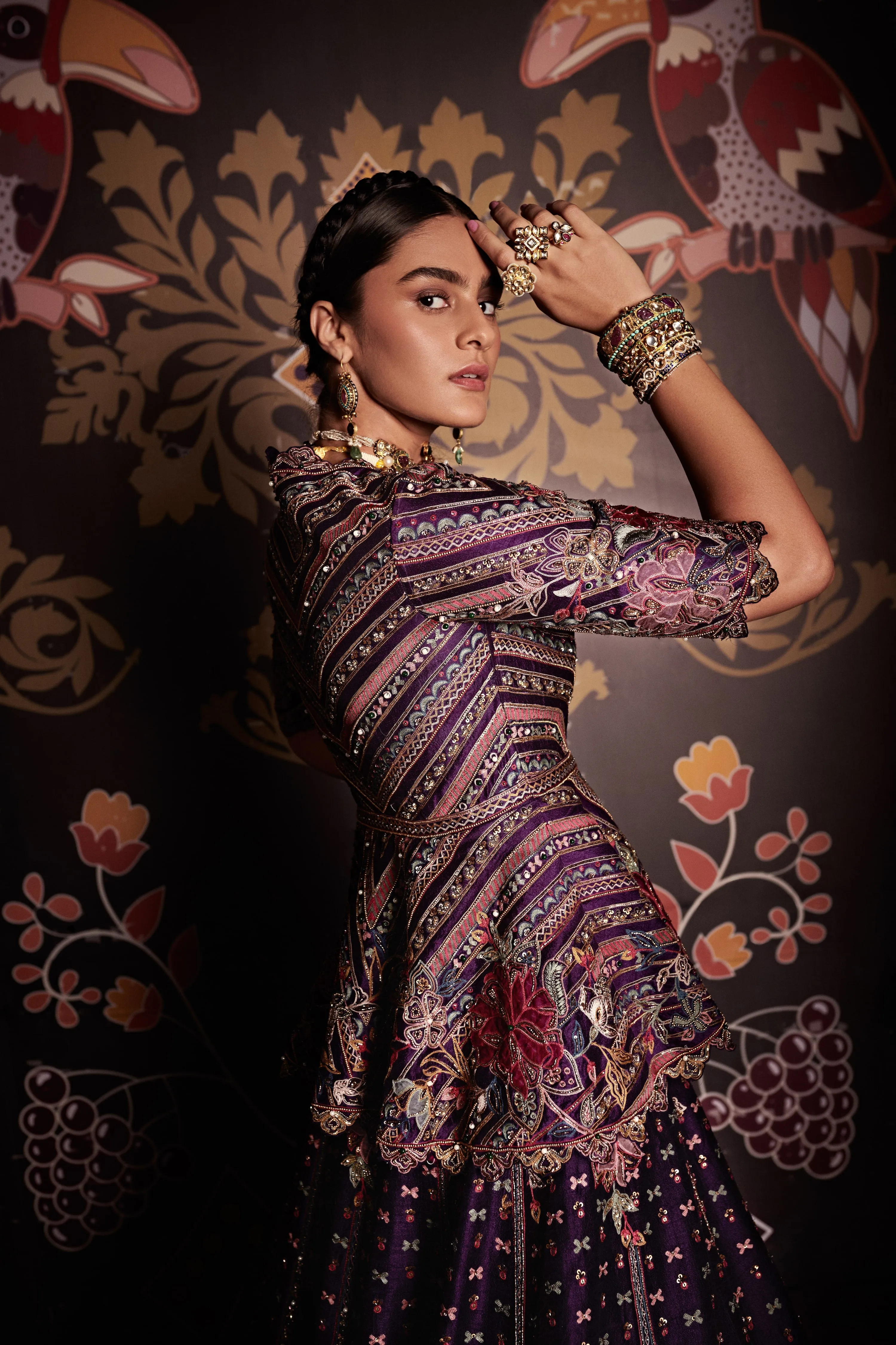 Noorien Purple Embroidered Lehenga Set