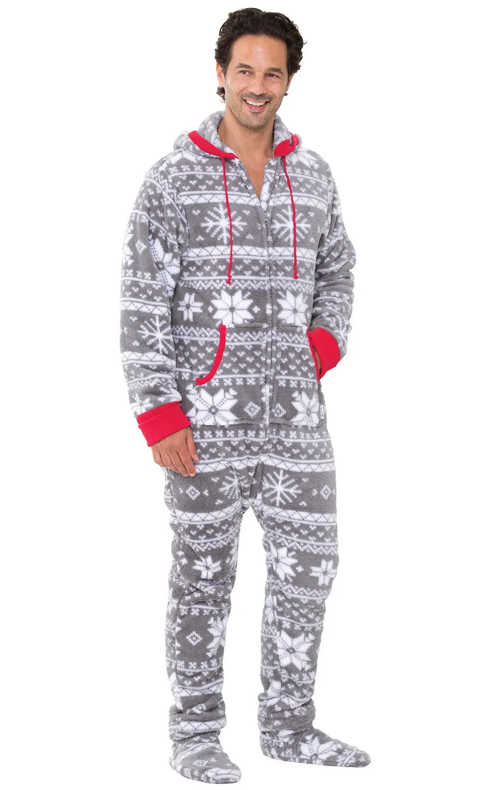 Nordic Fleece Hoodie-Footie Onesie Men's Pajamas - Couples