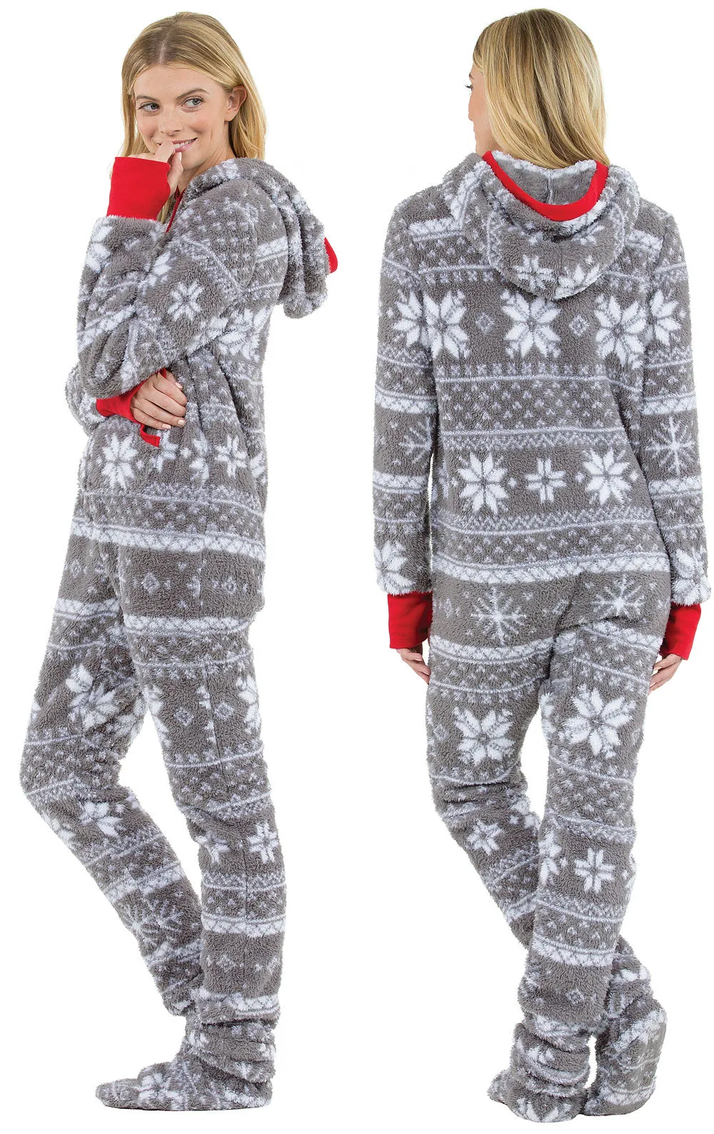 Nordic Fleece Hoodie-Footie Onesie Pajamas - Pet & Owner