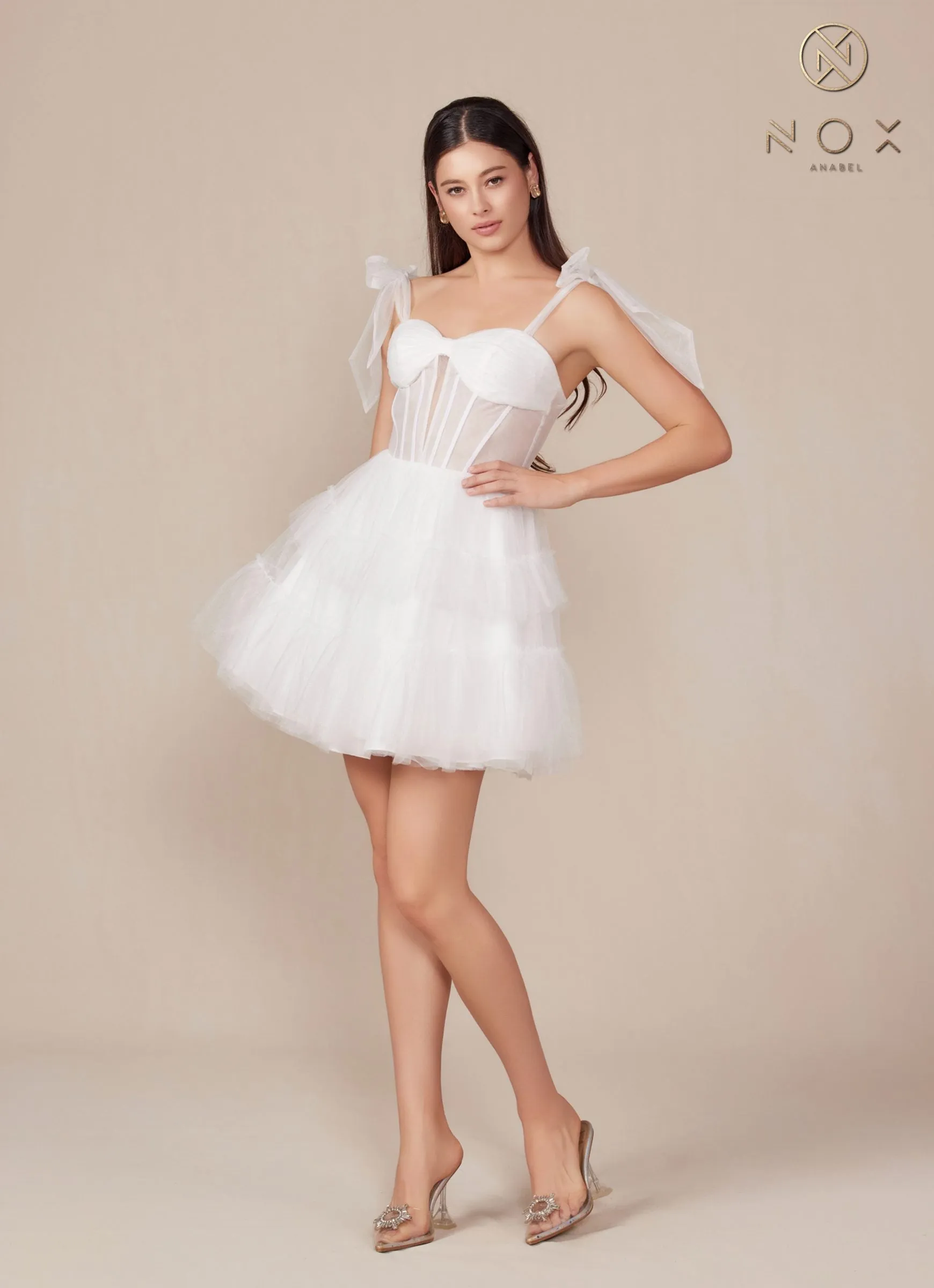 Nox Anabel Y858W Dress Short A-Line Ruffled Tiered Tulle Skirt