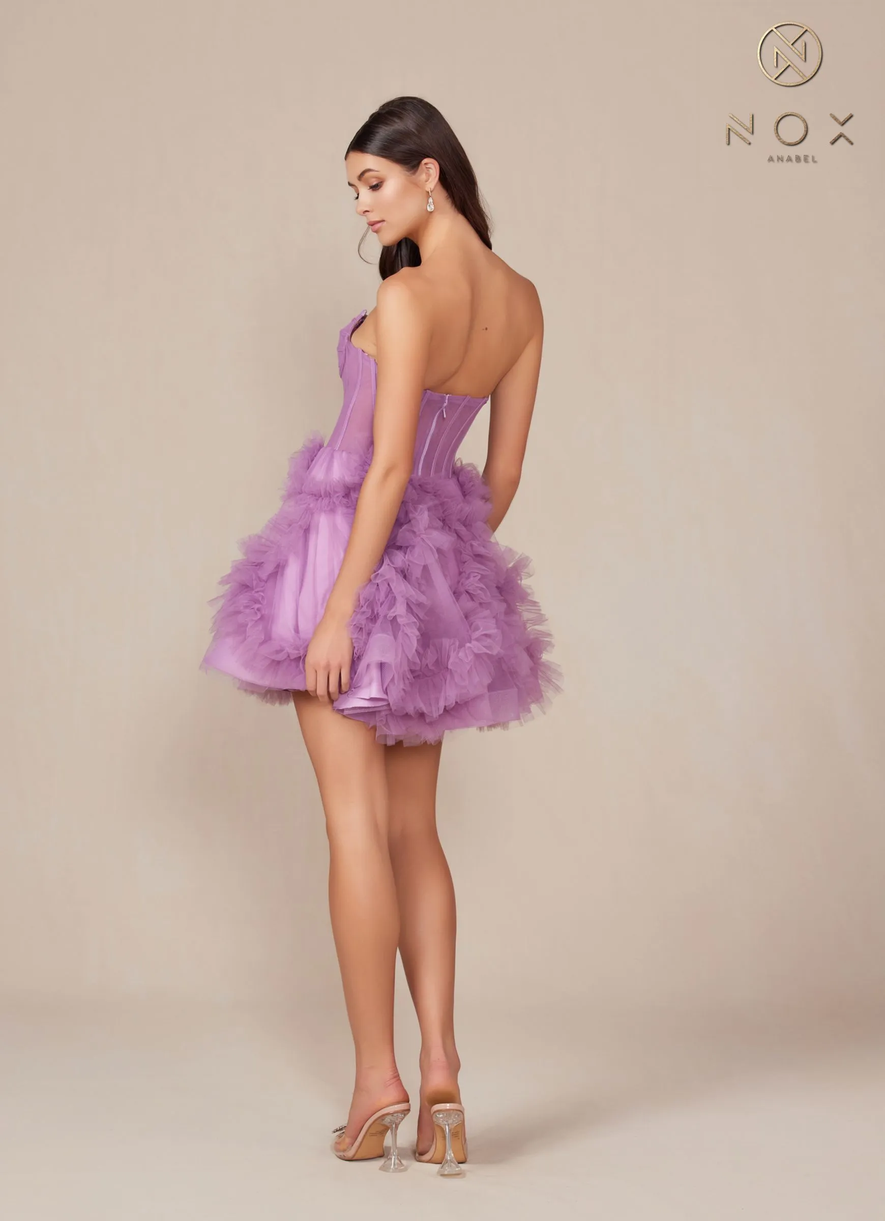 Nox Anabel Y859 Dress Strapless Sweetheart A-Line Ruffled Skirt