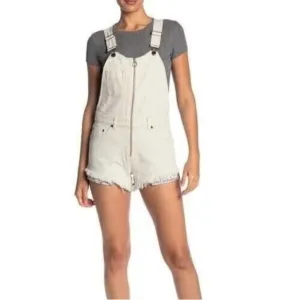 NWT Free People Women's Sunkissed Denim Shorts Overalls Jean Zip Up Size 8.