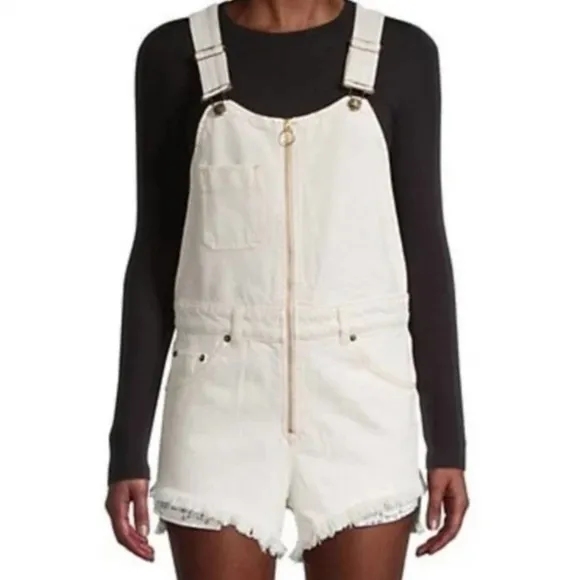 NWT Free People Women's Sunkissed Denim Shorts Overalls Jean Zip Up Size 8.