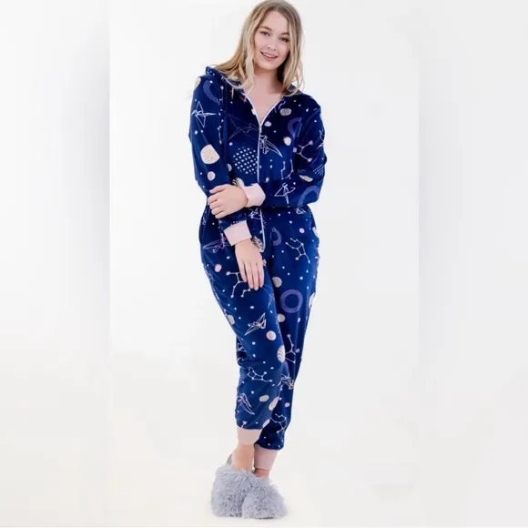 NWT Hale Bob Onesie Zip UpHoodie Pajamas with Poodle Print Sz Large $188