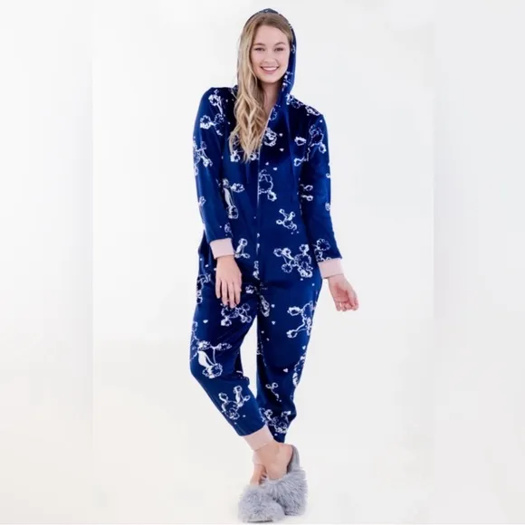 NWT Hale Bob Onesie Zip UpHoodie Pajamas with Poodle Print Sz Large $188