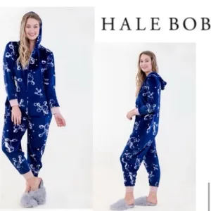 NWT Hale Bob Onesie Zip UpHoodie Pajamas with Poodle Print Sz Large $188