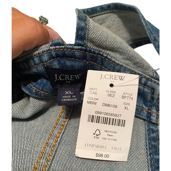 NWT j crew blue denim overalls size XL