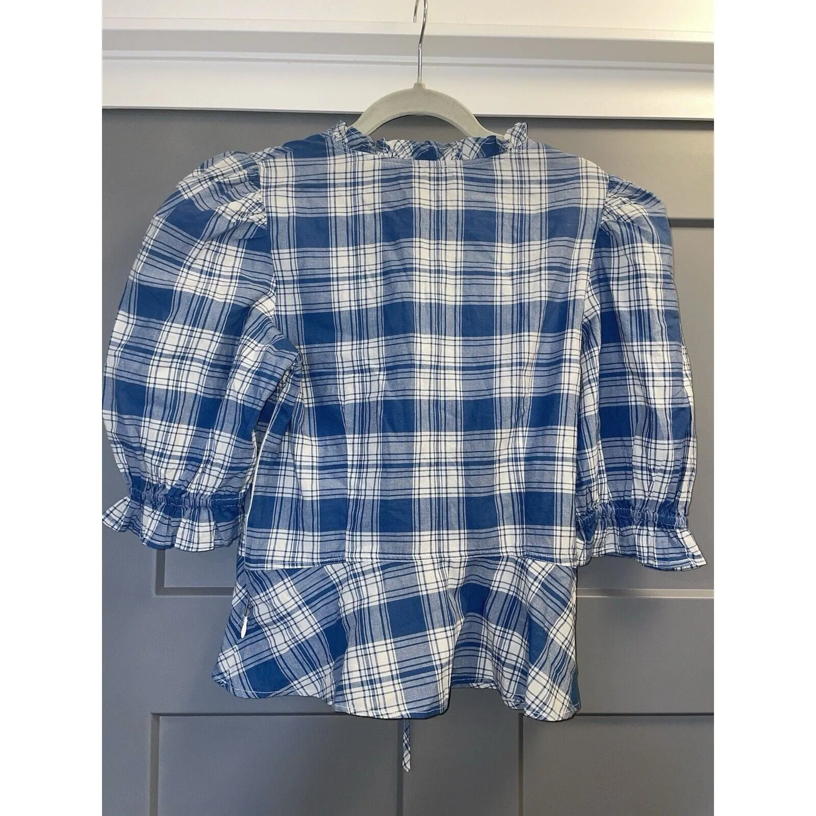 NWT Polo Ralph Lauren Women's Cassie Plaid Ruffle Peplum Blouse - Blue, Size 6