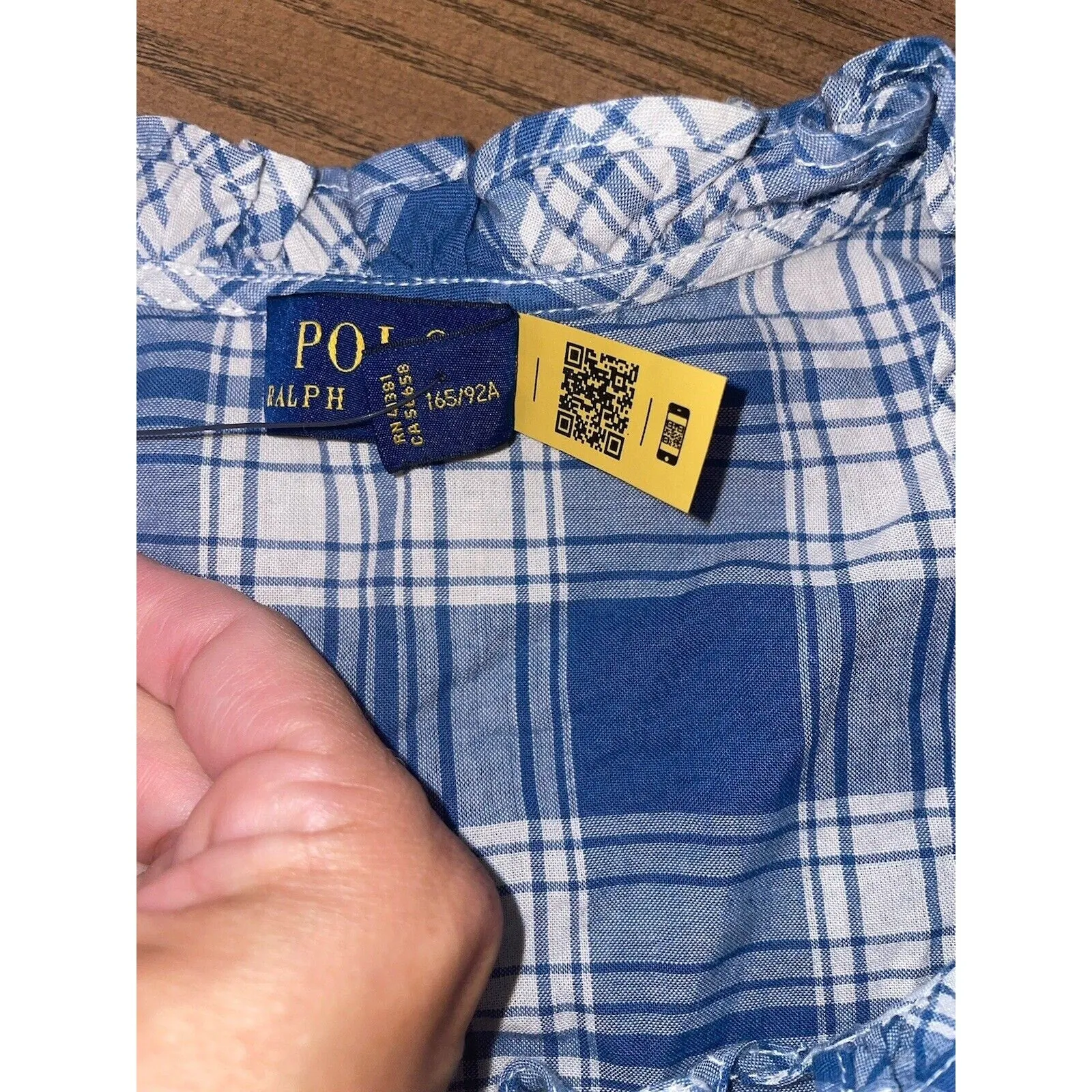 NWT Polo Ralph Lauren Women's Cassie Plaid Ruffle Peplum Blouse - Blue, Size 6