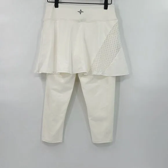 NWT Tuckernuck Womens White TNUCK Sport Compression Skirted Capri Leggings Small