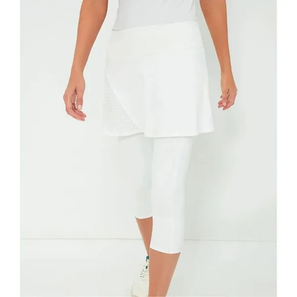 NWT Tuckernuck Womens White TNUCK Sport Compression Skirted Capri Leggings Small