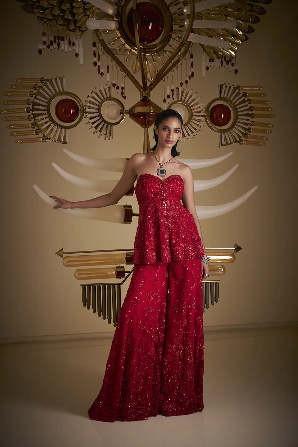Off-Shoulder Red Sharara Set