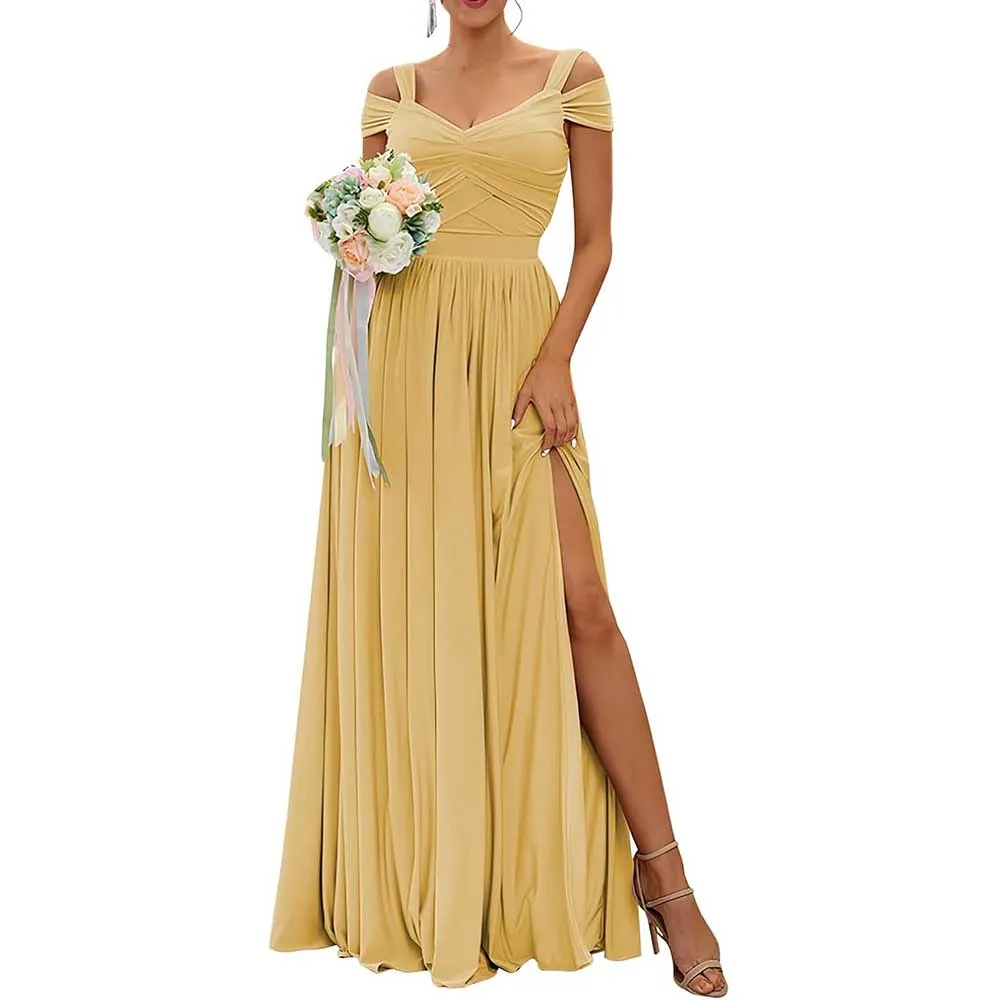 Off The Shoulder Chiffon Bridesmaid Dresses A Line Formal Dress Long Evening Gown