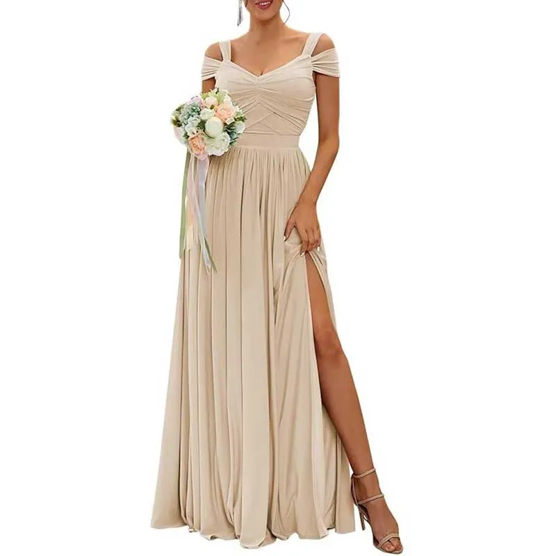 Off The Shoulder Chiffon Bridesmaid Dresses A Line Formal Dress Long Evening Gown