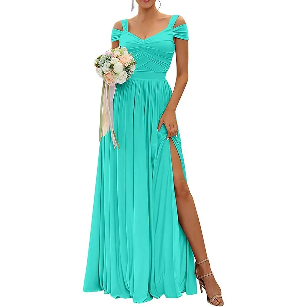 Off The Shoulder Chiffon Bridesmaid Dresses A Line Formal Dress Long Evening Gown