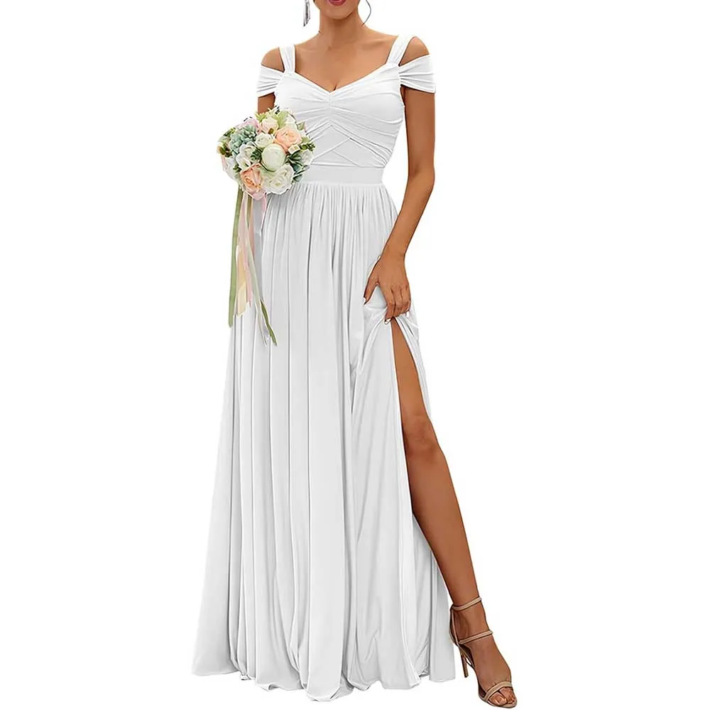Off The Shoulder Chiffon Bridesmaid Dresses A Line Formal Dress Long Evening Gown