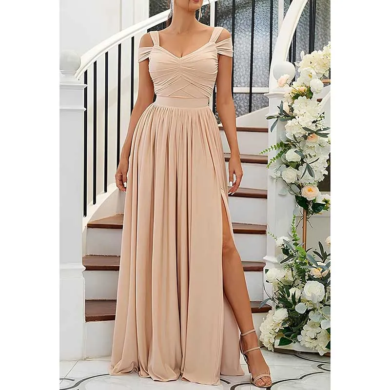 Off The Shoulder Chiffon Bridesmaid Dresses A Line Formal Dress Long Evening Gown