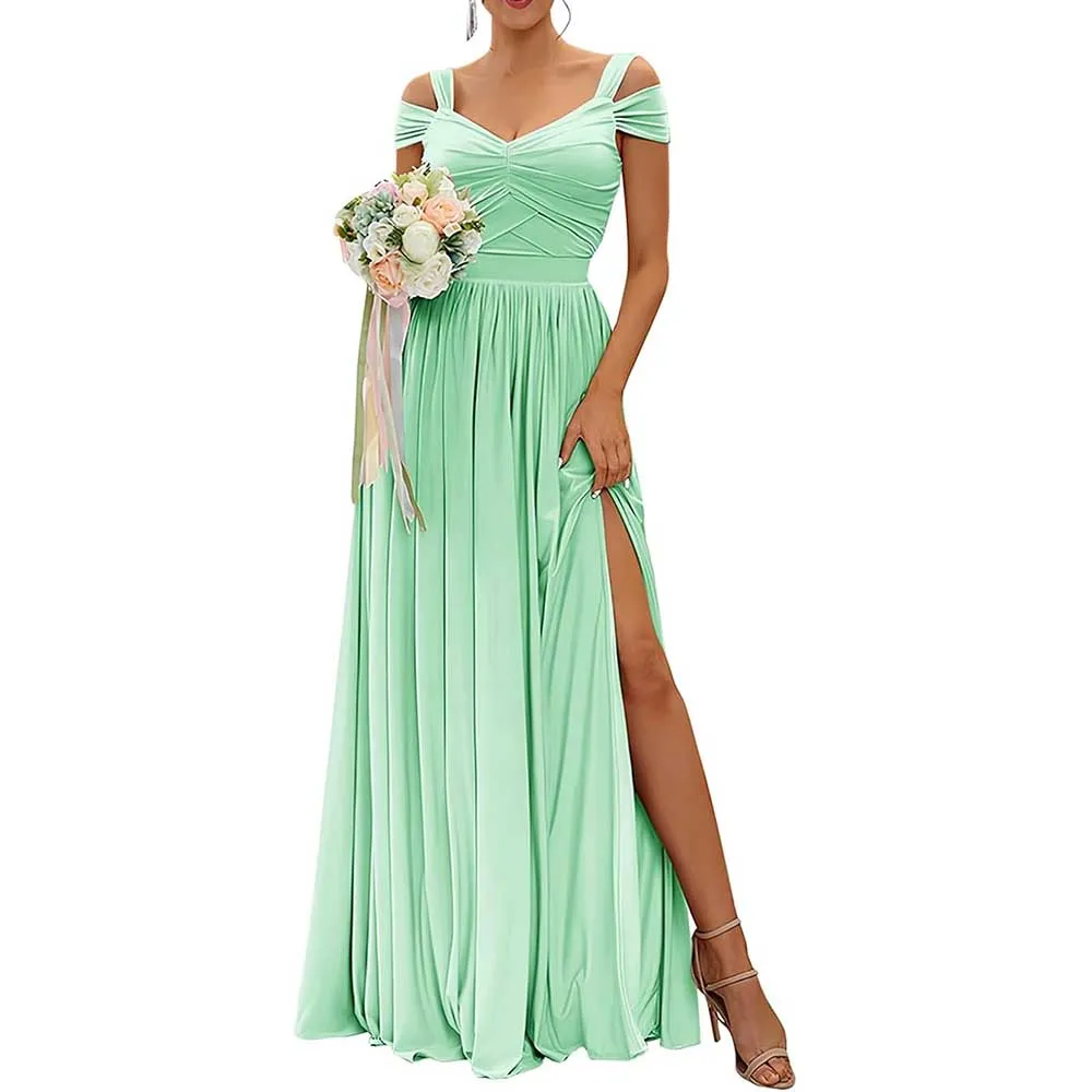 Off The Shoulder Chiffon Bridesmaid Dresses A Line Formal Dress Long Evening Gown