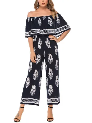 Off-the-shoulder Fashion Printed Jumpsuit