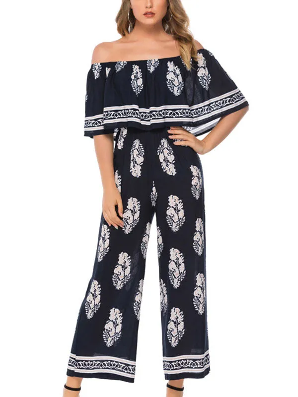 Off-the-shoulder Fashion Printed Jumpsuit