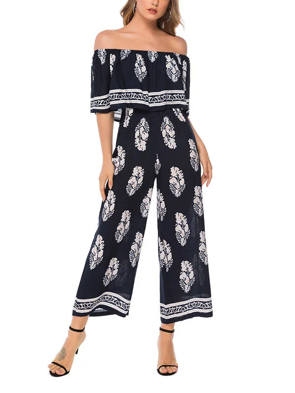 Off-the-shoulder Fashion Printed Jumpsuit