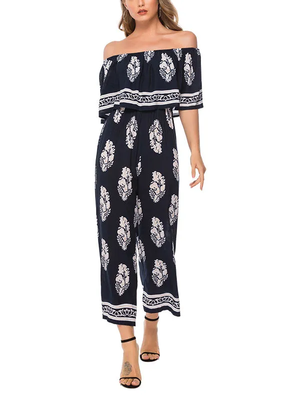 Off-the-shoulder Fashion Printed Jumpsuit