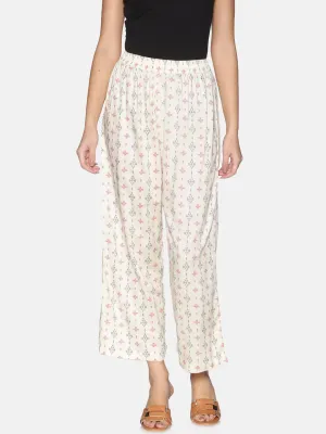Off White Ikat Printed Wide Leg Palazzo